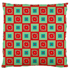 Blue Red Squares Pattern                                	large Flano Cushion Case (two Sides)