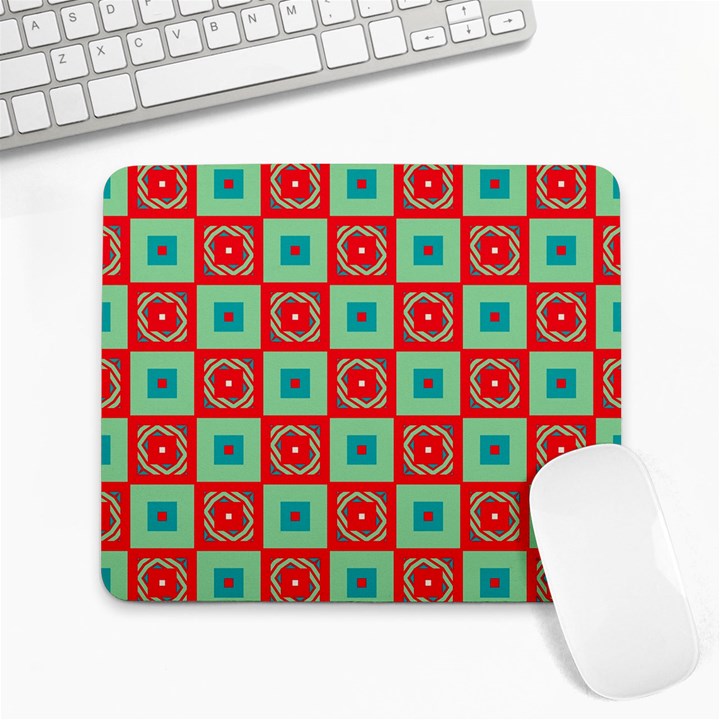 Blue red squares pattern                                			Large Mousepad