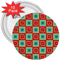 Blue Red Squares Pattern                                			3  Button (10 Pack) by LalyLauraFLM