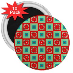 Blue Red Squares Pattern                                			3  Magnet (10 Pack) by LalyLauraFLM