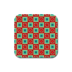 Blue Red Squares Pattern                                			rubber Square Coaster (4 Pack by LalyLauraFLM