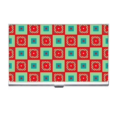 Blue Red Squares Pattern                                			business Card Holder by LalyLauraFLM