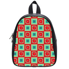 Blue Red Squares Pattern                                			school Bag (small) by LalyLauraFLM