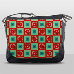 Blue Red Squares Pattern                                			messenger Bag by LalyLauraFLM