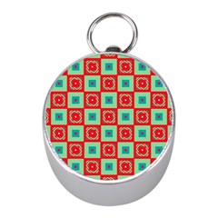 Blue Red Squares Pattern                                			silver Compass (mini)