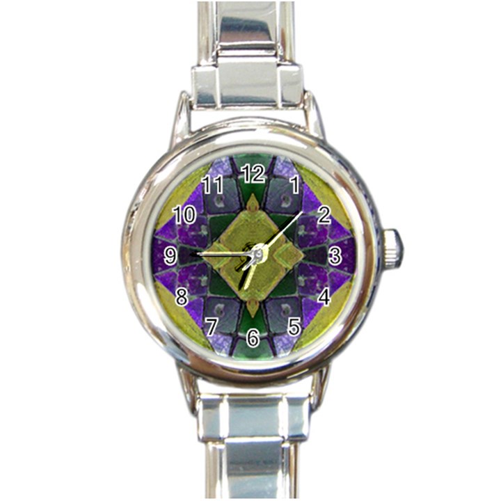 Purple Yellow Stone Abstract Round Italian Charm Watch