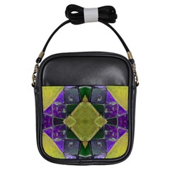 Purple Yellow Stone Abstract Girls Sling Bags by BrightVibesDesign