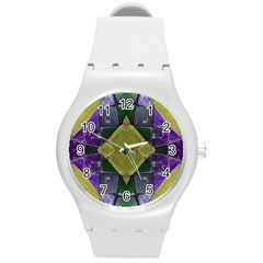 Purple Yellow Stone Abstract Round Plastic Sport Watch (m) by BrightVibesDesign