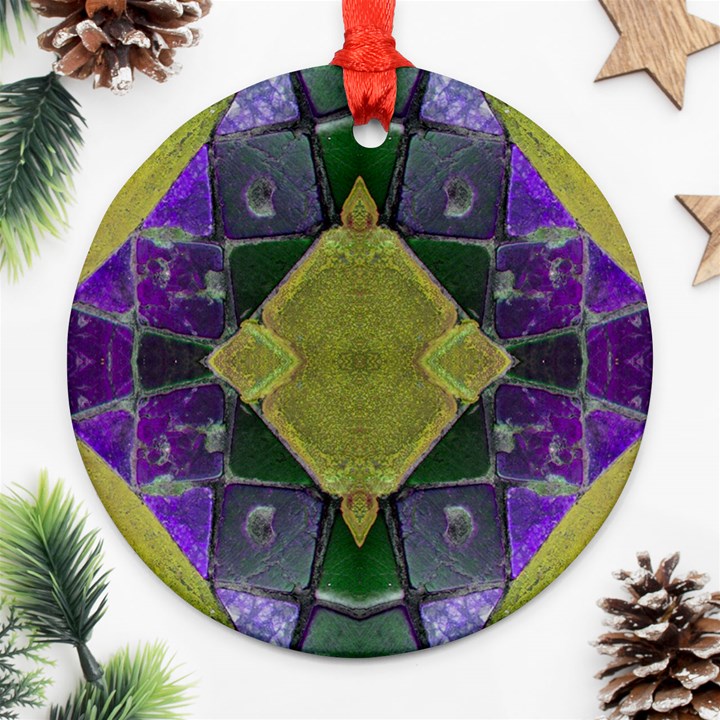 Purple Yellow Stone Abstract Ornament (Round) 