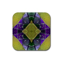 Purple Yellow Stone Abstract Rubber Coaster (square)  by BrightVibesDesign