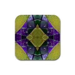 Purple Yellow Stone Abstract Rubber Square Coaster (4 Pack)  by BrightVibesDesign