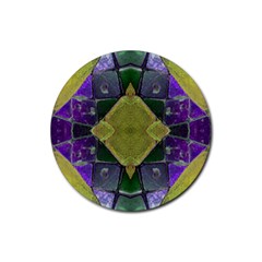 Purple Yellow Stone Abstract Rubber Coaster (round)  by BrightVibesDesign