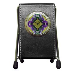 Purple Yellow Stone Abstract Pen Holder Desk Clocks by BrightVibesDesign