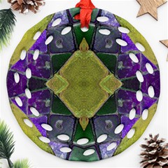 Purple Yellow Stone Abstract Round Filigree Ornament (2side)