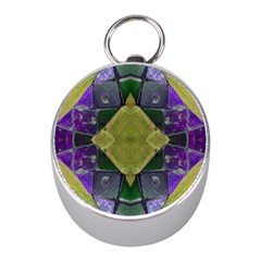 Purple Yellow Stone Abstract Mini Silver Compasses