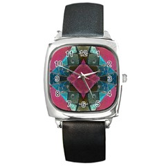 Pink Turquoise Stone Abstract Square Metal Watch by BrightVibesDesign