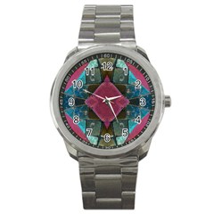 Pink Turquoise Stone Abstract Sport Metal Watch by BrightVibesDesign