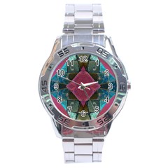 Pink Turquoise Stone Abstract Stainless Steel Analogue Watch by BrightVibesDesign