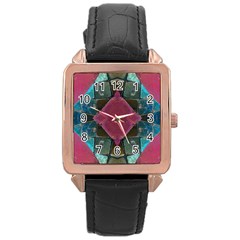 Pink Turquoise Stone Abstract Rose Gold Leather Watch  by BrightVibesDesign