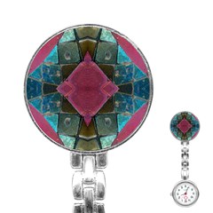 Pink Turquoise Stone Abstract Stainless Steel Nurses Watch by BrightVibesDesign