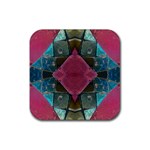 Pink Turquoise Stone Abstract Rubber Coaster (Square)  Front