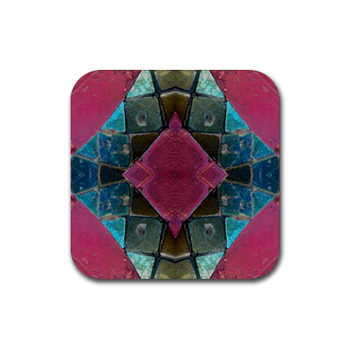 Pink Turquoise Stone Abstract Rubber Coaster (Square) 