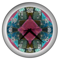 Pink Turquoise Stone Abstract Wall Clocks (silver) 