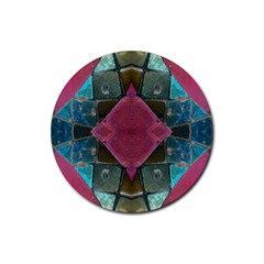 Pink Turquoise Stone Abstract Rubber Coaster (round)  by BrightVibesDesign