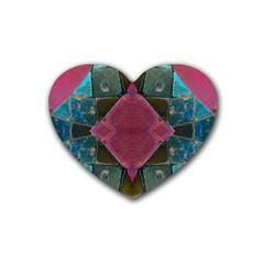 Pink Turquoise Stone Abstract Rubber Coaster (heart)  by BrightVibesDesign