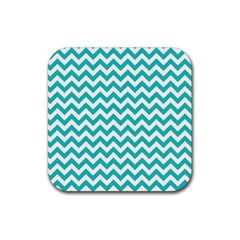 Turquoise & White Zigzag Pattern Rubber Coaster (square)