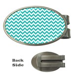 Turquoise & White ZigZag pattern Money Clip (Oval) Front