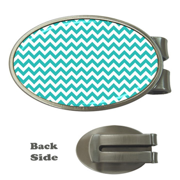 Turquoise & White ZigZag pattern Money Clip (Oval)