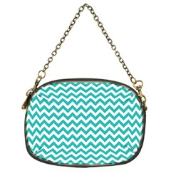 Turquoise & White Zigzag Pattern Chain Purse (one Side)