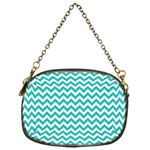 Turquoise & White ZigZag pattern Chain Purse (One Side) Front