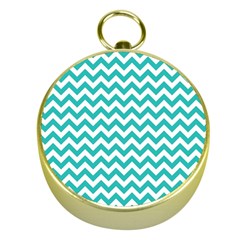 Turquoise & White Zigzag Pattern Gold Compass