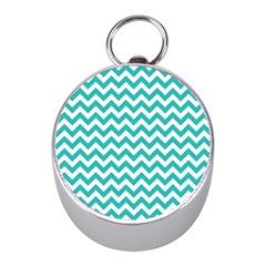 Turquoise & White Zigzag Pattern Silver Compass (mini)