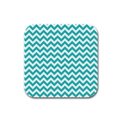 Turquoise & White Zigzag Pattern Rubber Square Coaster (4 Pack)