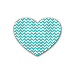 Turquoise & White Zigzag Pattern Heart Coaster (4 Pack)