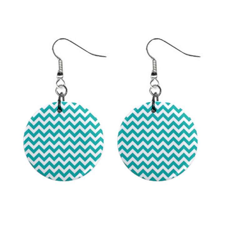 Turquoise & White ZigZag pattern 1  Button Earrings