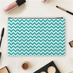 Turquoise & White ZigZag pattern Cosmetic Bag (Large) Back