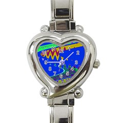 Colorful Wave Blue Abstract Heart Italian Charm Watch by BrightVibesDesign