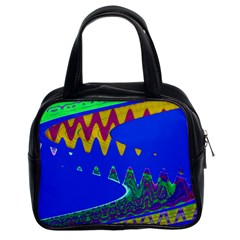 Colorful Wave Blue Abstract Classic Handbags (2 Sides) by BrightVibesDesign