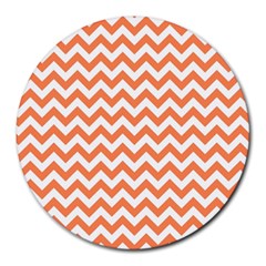 Tangerine Orange & White Zigzag Pattern Round Mousepad by Zandiepants