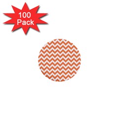 Tangerine Orange & White Zigzag Pattern 1  Mini Button (100 Pack)  by Zandiepants