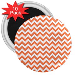 Tangerine Orange & White Zigzag Pattern 3  Magnet (10 Pack) by Zandiepants