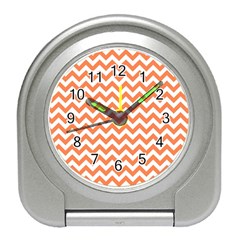 Tangerine Orange & White Zigzag Pattern Travel Alarm Clock by Zandiepants