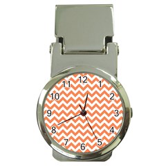 Tangerine Orange & White Zigzag Pattern Money Clip Watch by Zandiepants