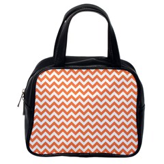 Tangerine Orange & White Zigzag Pattern Classic Handbag (one Side) by Zandiepants