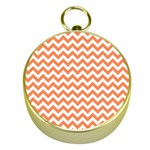 Tangerine Orange & White ZigZag pattern Gold Compass Front