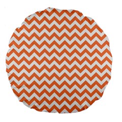 Tangerine Orange & White Zigzag Pattern Large 18  Premium Flano Round Cushion  by Zandiepants